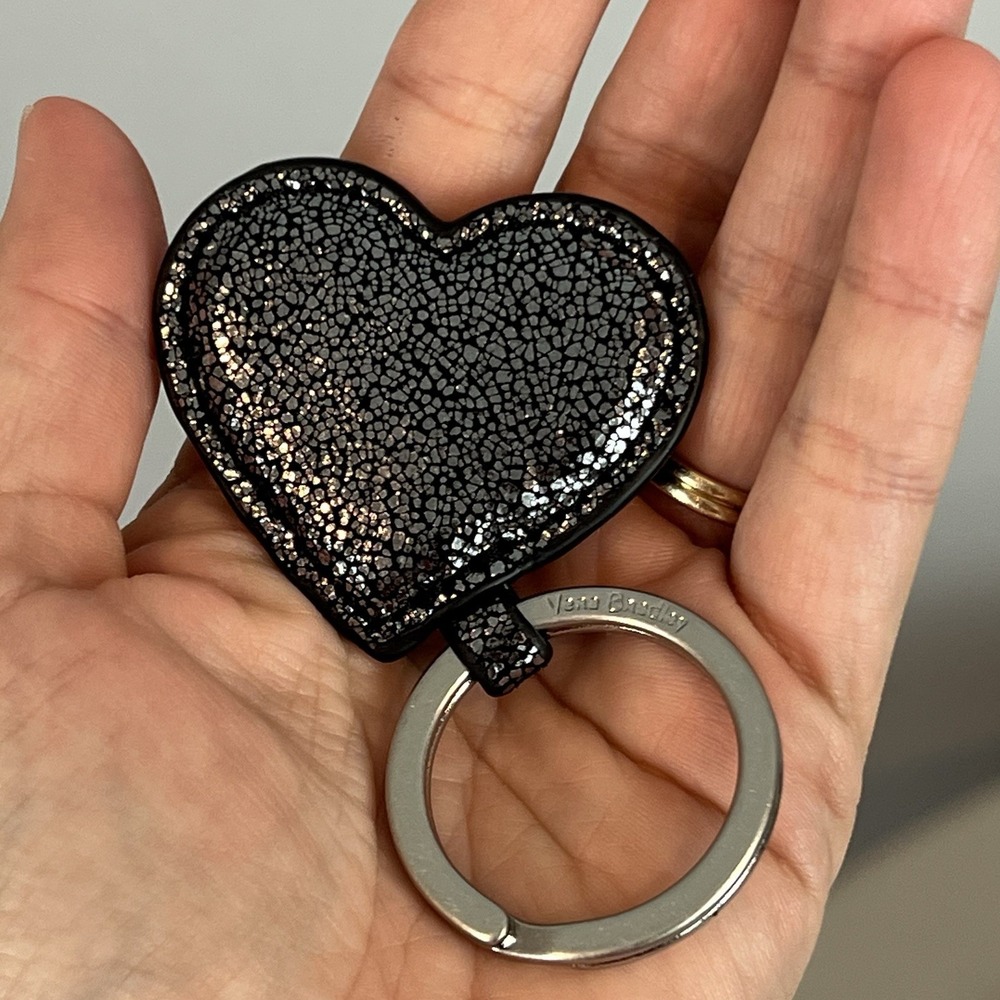 Vera Bradley Black Glitter Heart Keychain 2" with Snap - Picture 10 of 10